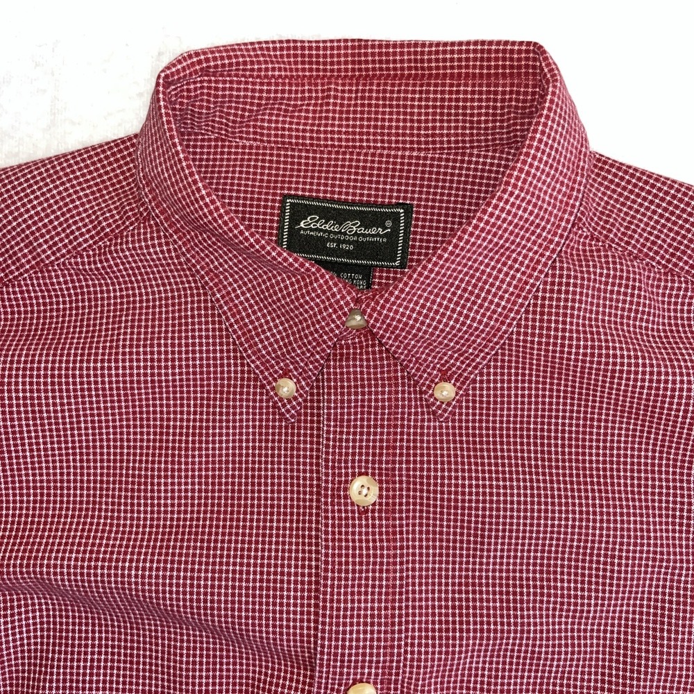 Eddie Bauer Shirt Men's Large Heavy Cottton Red White Gingham Check - Picture 1 of 10
